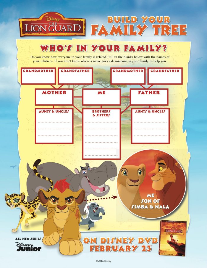 Disney The Lion Guard Free Printable Family Tree Activity Page