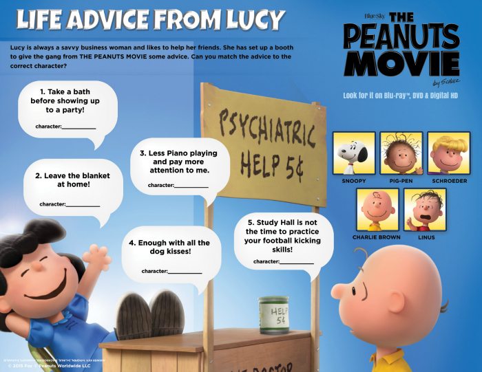 Peanuts Life Advice from Lucy Activity Page