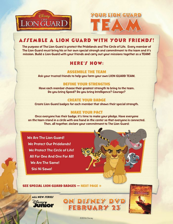Disney The Lion Guard Printable Team Badge Activity Page