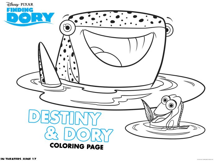 Disney Finding Dory Printable Destiny and Dory Coloring Page