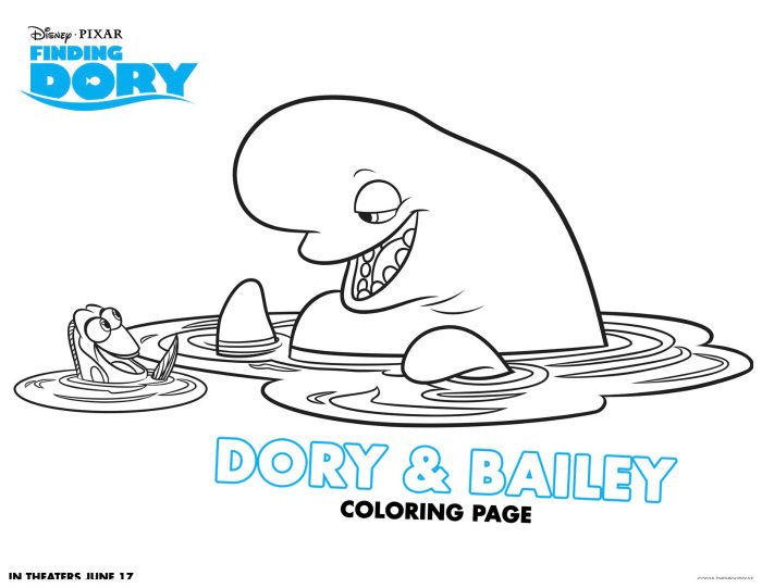 Disney Finding Dory Printable Dory and Bailey Coloring Page