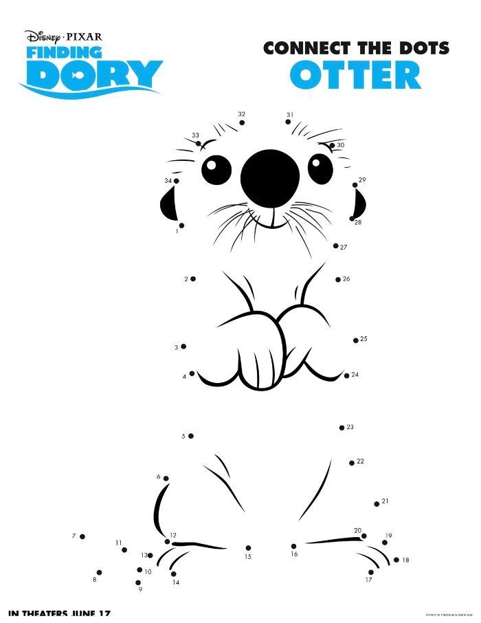 Disney Finding Dory Otter Connect The Dots Coloring Page
