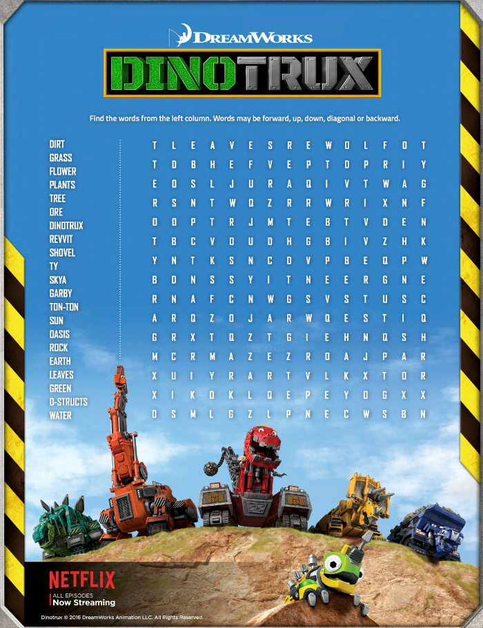 Free Printable Dinotrux Word Search