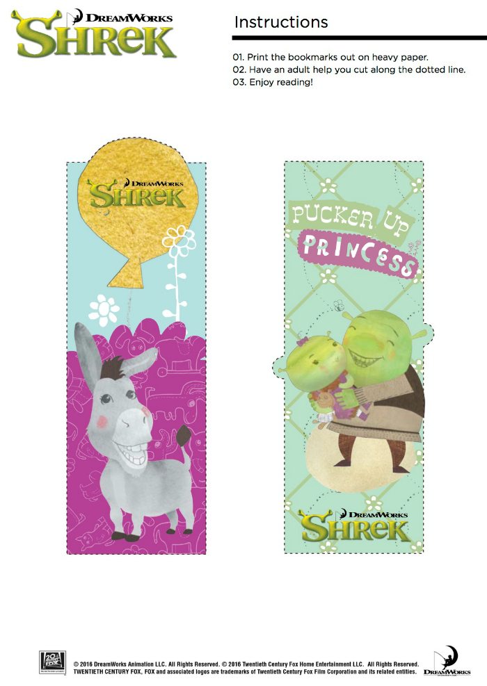 Printable Shrek Bookmarks - Pucker Up Princess!