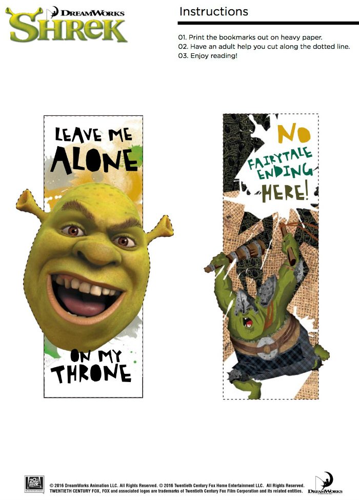 Free Shrek Bookmarks - Leave Me Alone!