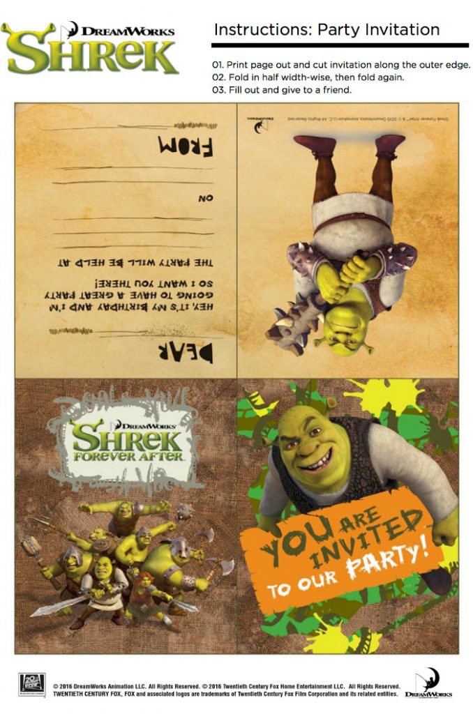 Free Printable Shrek Party Invitation