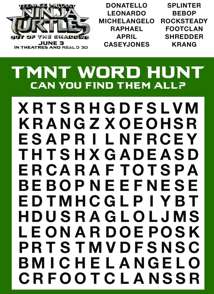 Free Teenage Mutant Ninja Turtles Word Search Puzzle
