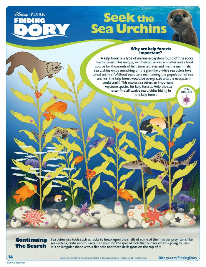 Finding Dory Seek The Sea Urchins Activity Page