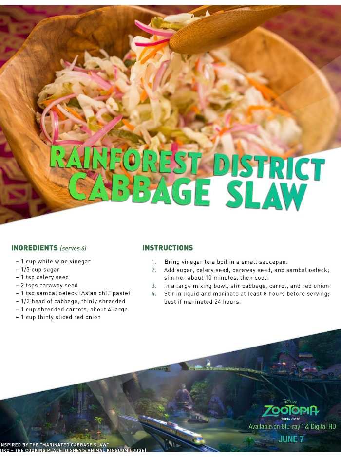 Disney Zootopia Rainforest District Cabbage Slaw Recipe