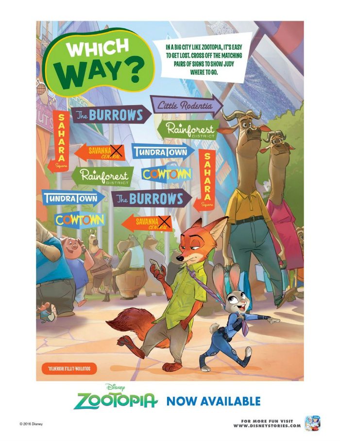 Zootopia Which Way Activity Page