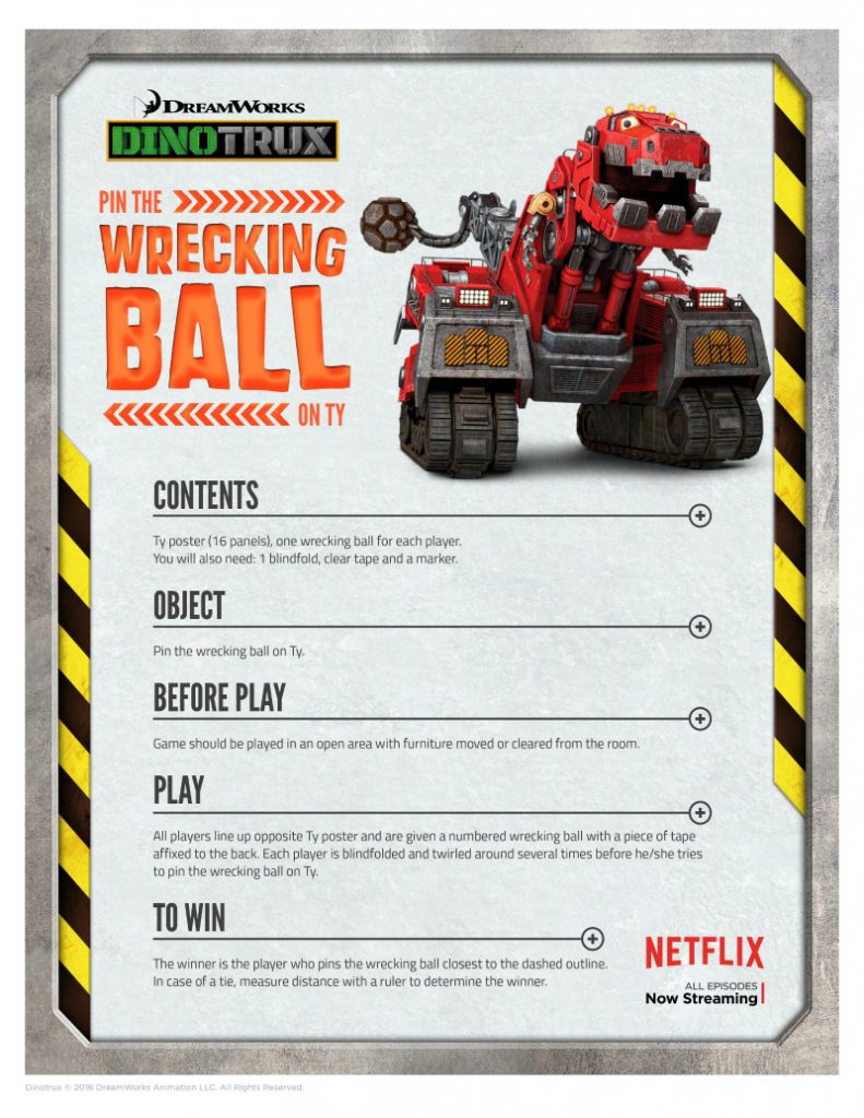 Free Dinotrux Pin the Wrecking Ball on Ty Party Game
