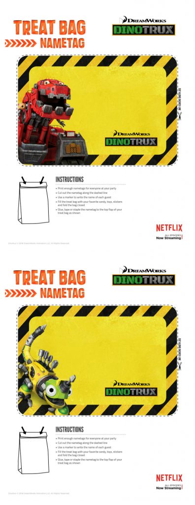 Dinotrux Printable Treat Bag Name Tag Labels