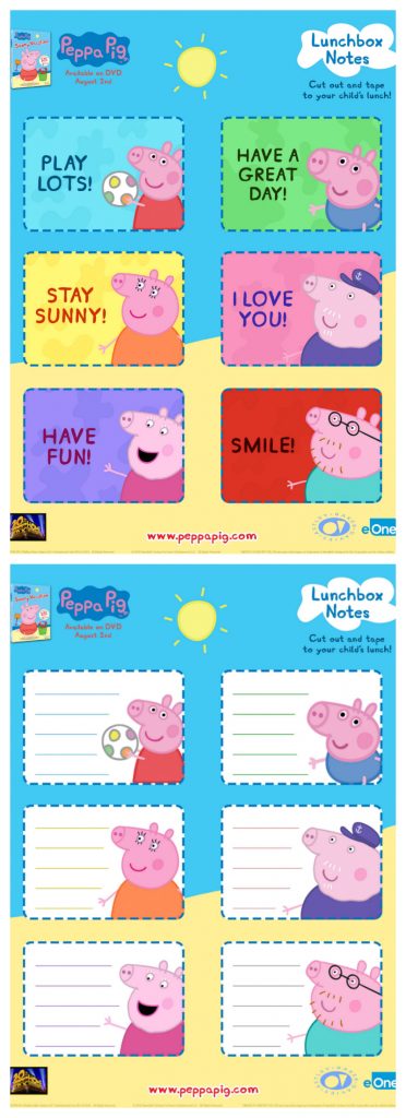 Free Peppa Pig Lunch Box Notes