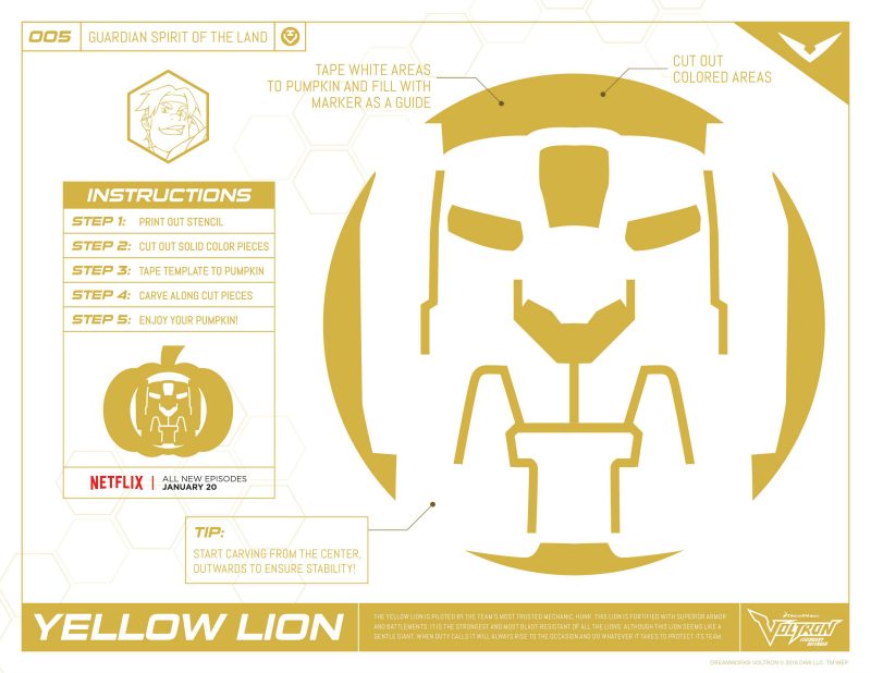 Voltron Yellow Lion Pumpkin Stencil