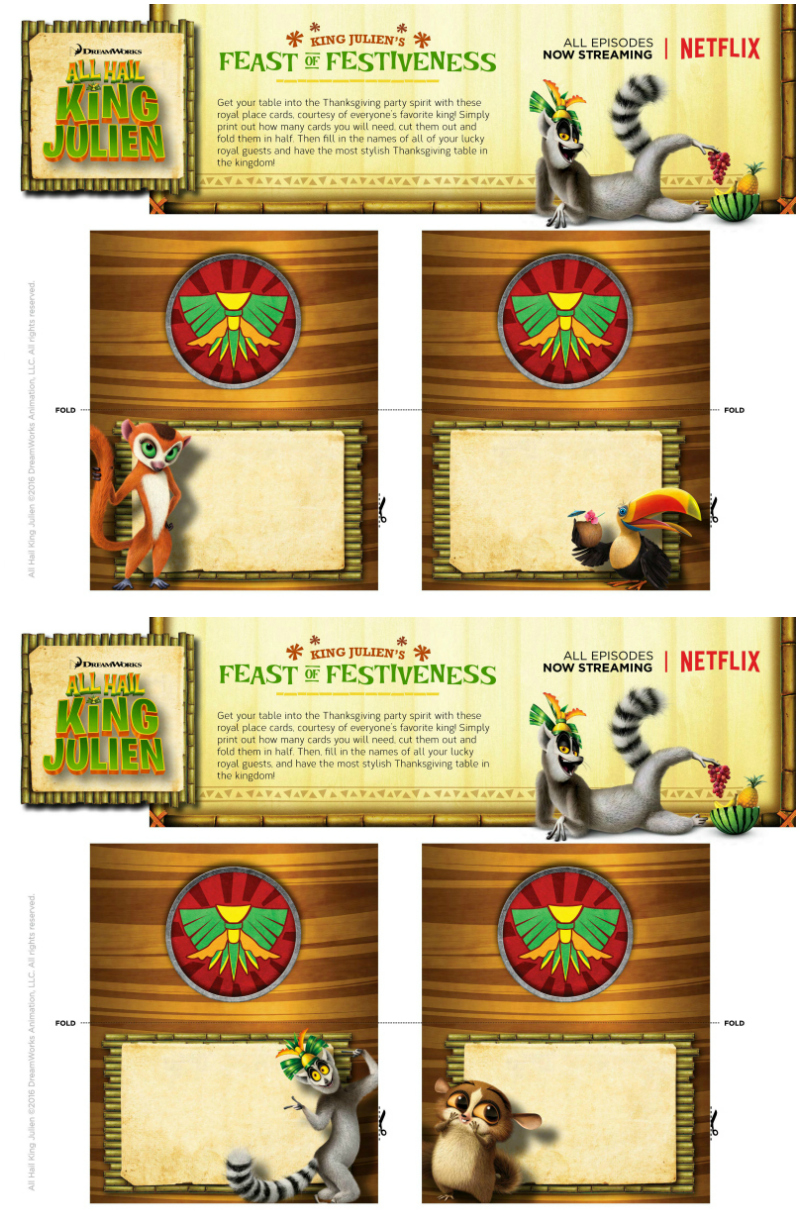 King Julien Printable Holiday Placecards Craft
