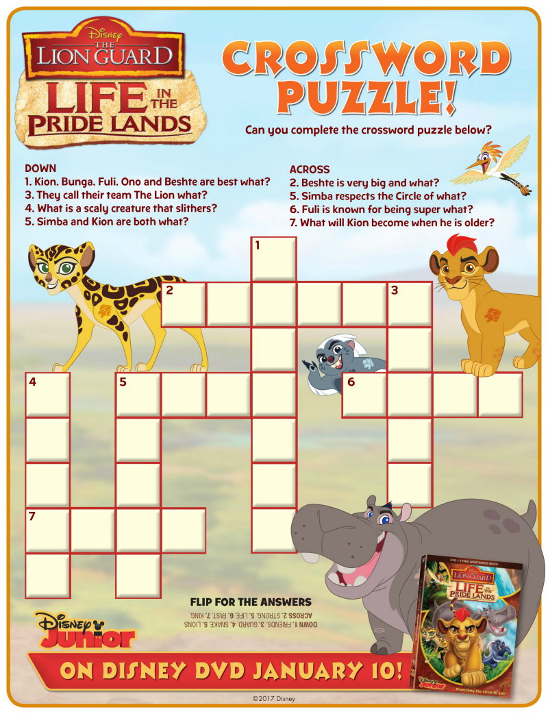Disney Lion Guard Crossword Puzzle