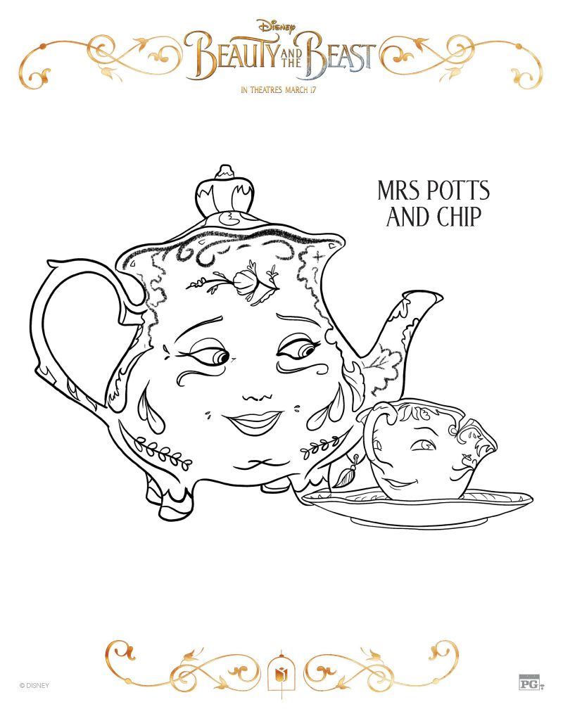 Disney Beauty And The Beast Mrs. Potts and Chip Coloring Page