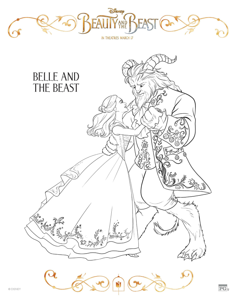 beauty and the beast enchanted christmas coloring pages