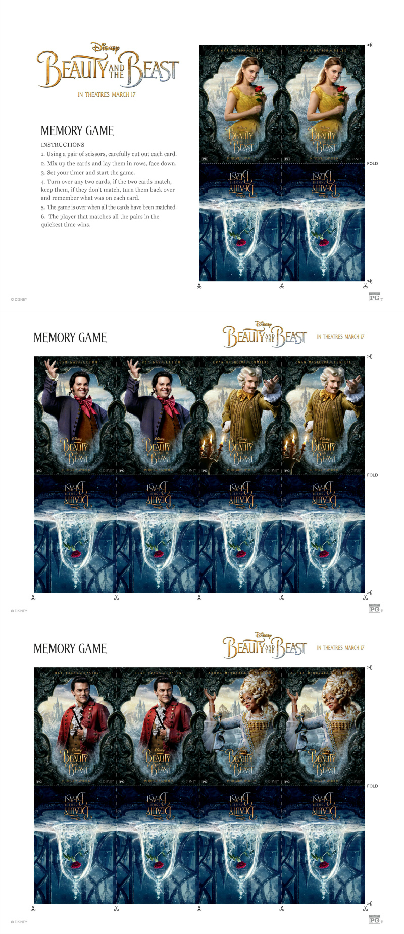 Free Disney Beauty and The Beast Memory Match Game