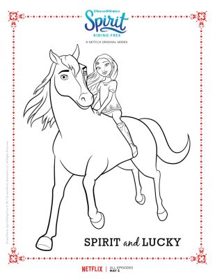 Spirit Riding Free Spirit and Lucky Coloring Page