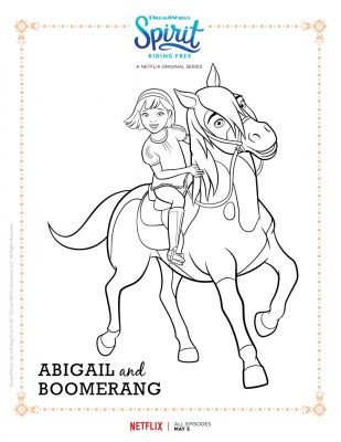 Spirit Riding Free Abigail and Boomerang Coloring Page