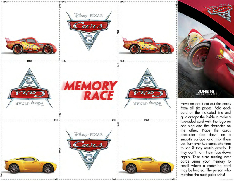 Free Disney Cars 3 Memory Match Game