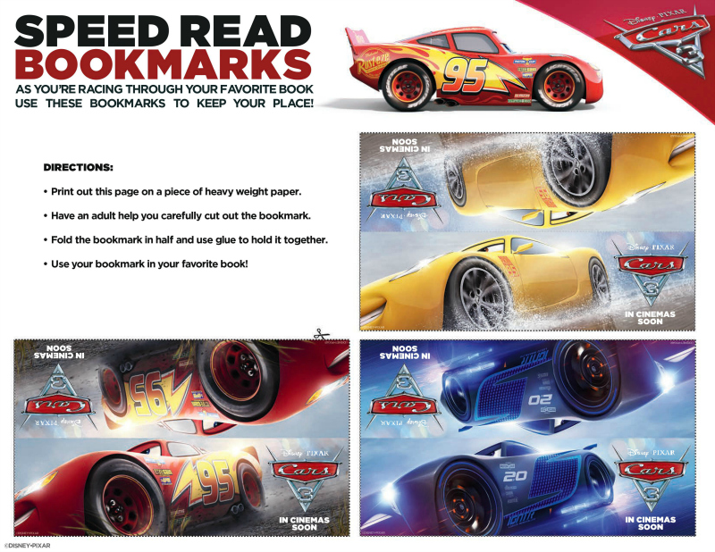 Free Disney Cars 3 Speed Read Bookmarks