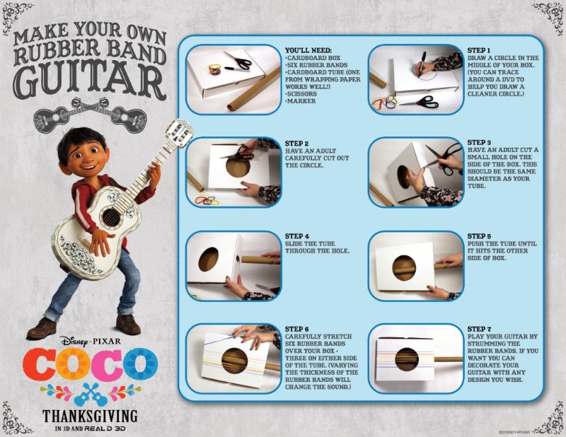 Rubber band guitar craft from Disney Pixar Coco