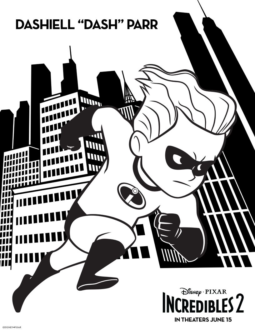 Dash Coloring Page - Free Disney Printable from Incredibles 2