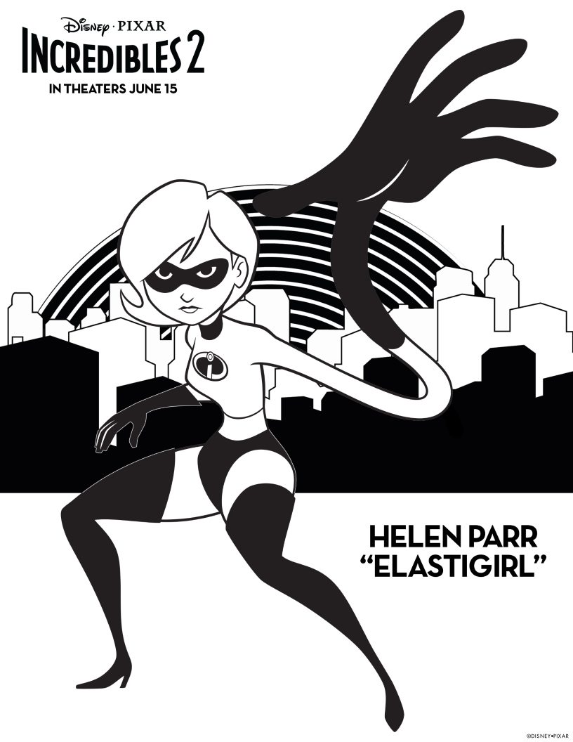 Elastigirl Coloring Page - Free Disney Pixar Incredibles 2 Printable