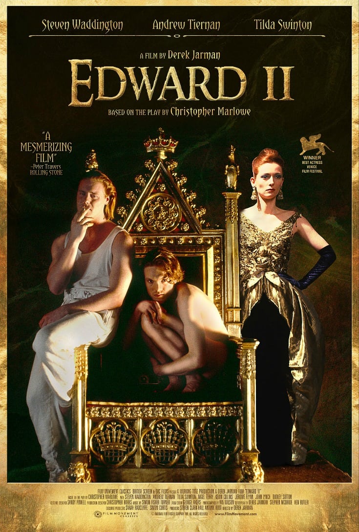 The newly restored Edward II movie is based on the classic Elizabethan tragedy by Christopher Marlowe, but it has modern settings and style.