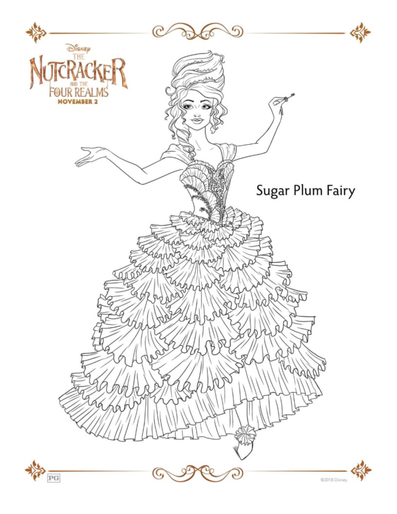 Free Printable Disney Sugar Plum Fairy Coloring Page from Disneys Nutcracker and The Four Realms