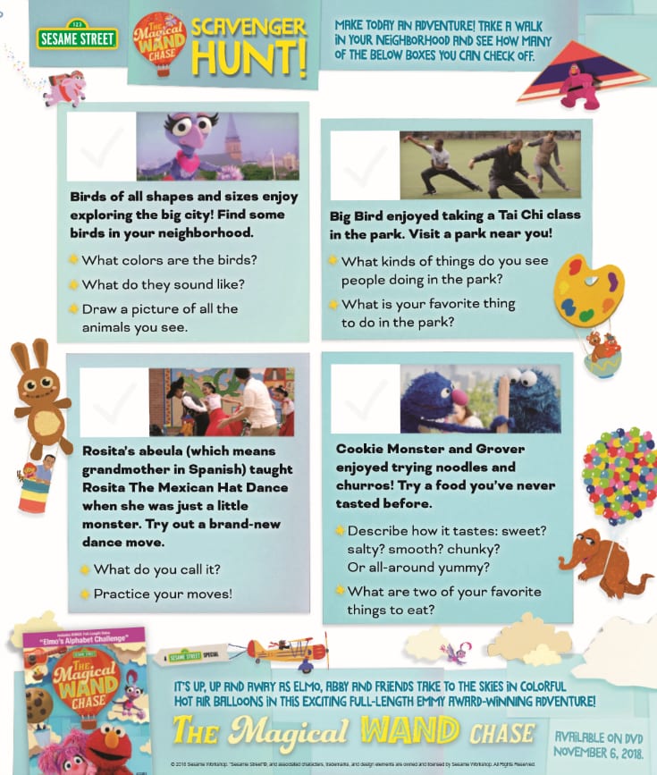 Free Printable Sesame Street Scavenger Hunt Activity Page