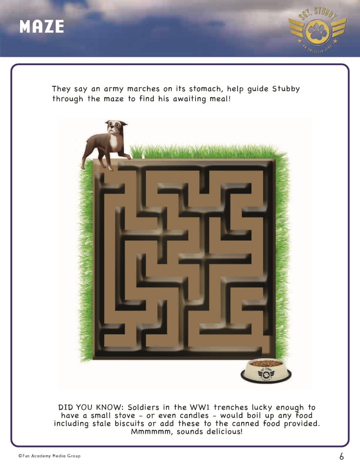 Free Printable Sgt Stubby Maze - An American Hero