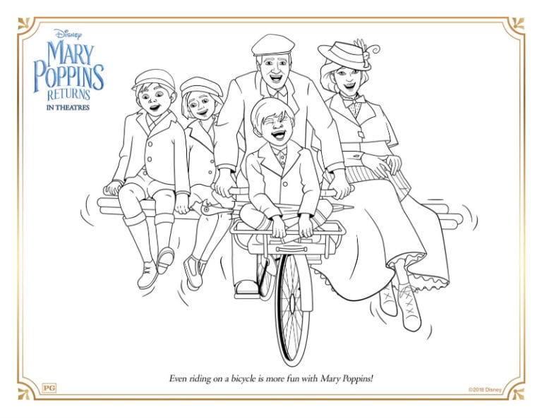Mary Poppins Bicycle Ride Coloring Page - Mama Likes This