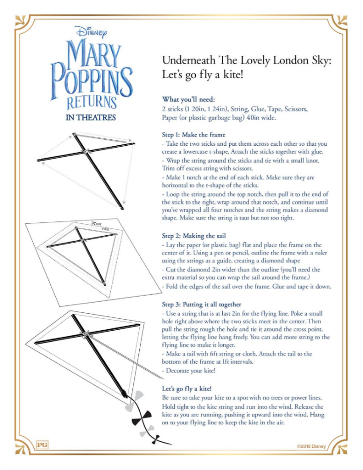 Mary Poppins Kite Craft DIY Instructions - Free Disney Mary Poppins Returns Printable