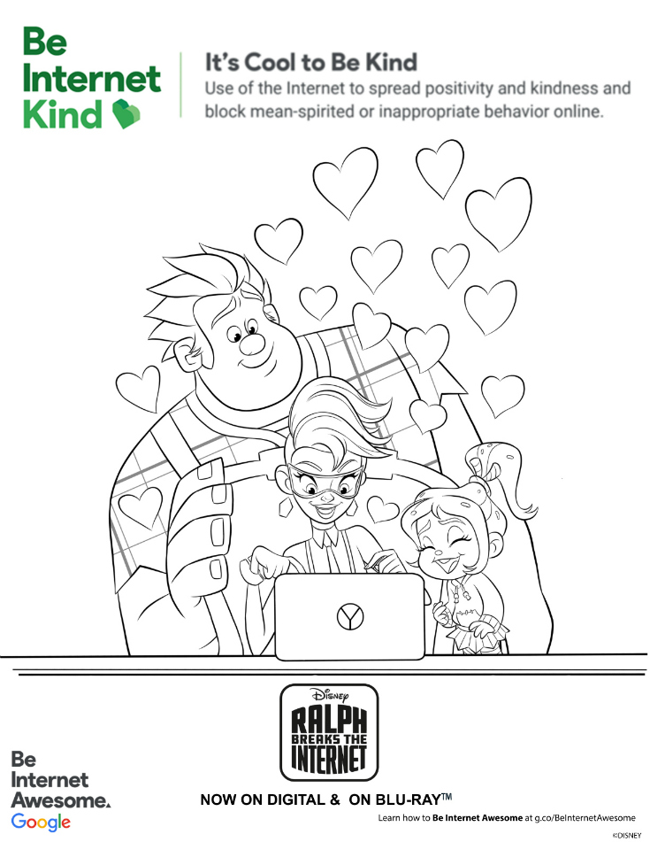 Free Printable Be Kind Coloring Page from Disney Ralph Breaks The Internet