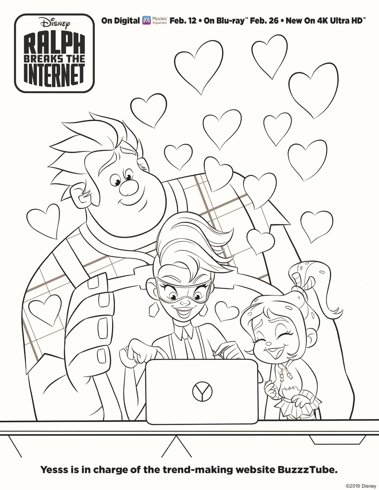 Free Printable Disney Ralph Breaks The Internet BuzzzTube Coloring Page