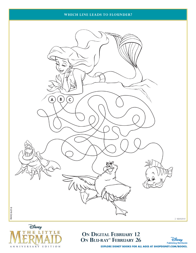 Disney The Little Mermaid Flounder Activity Page - Free Printable featuring Ariel, Flounder, Sebastian and Scuttle