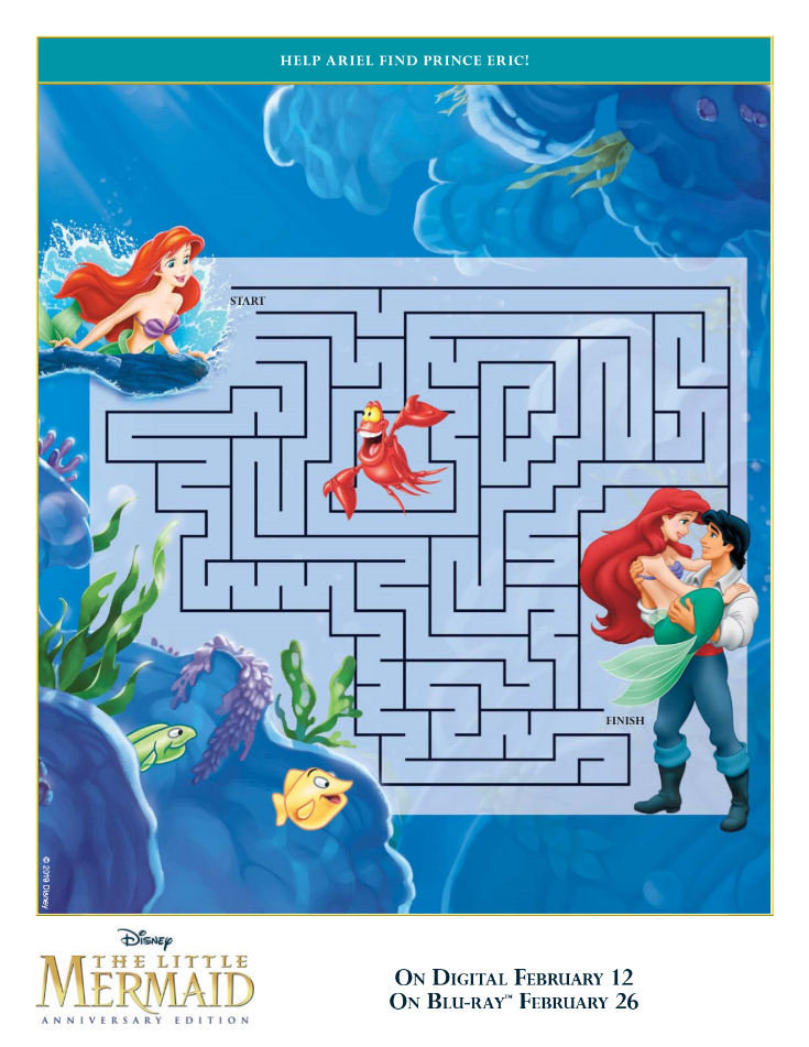 Free Printable Disney The Little Mermaid Maze with Ariel and Prince Eric