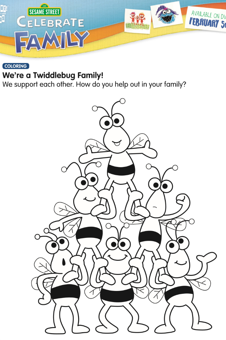 Free Printable Sesame Street Twiddlebug Coloring Page to celebrate family