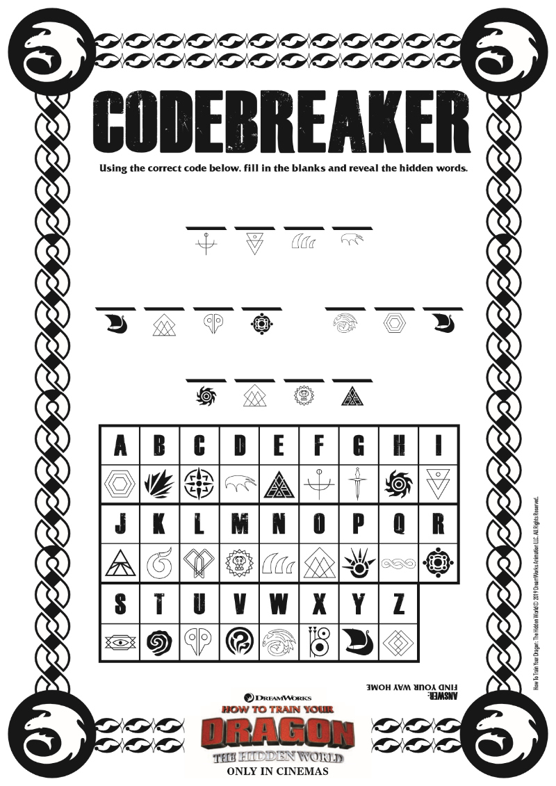 Dragon Codebreaker Activity Page from HTTYD 3 - How To Train Your Dragon 3 The Hidden World Free Printable