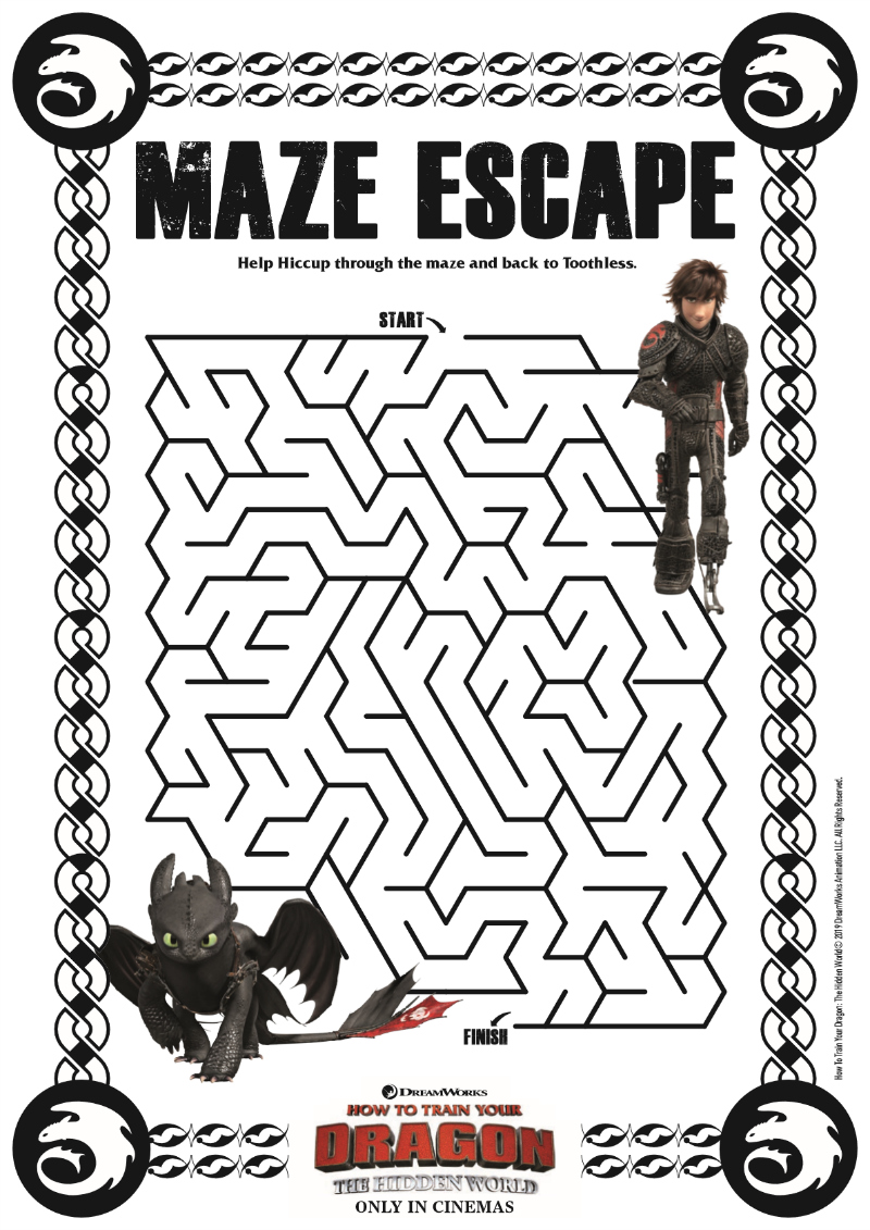 Free HTTYD Printable Dragon Maze -  How To Train Your Dragon 3 The Hidden World 