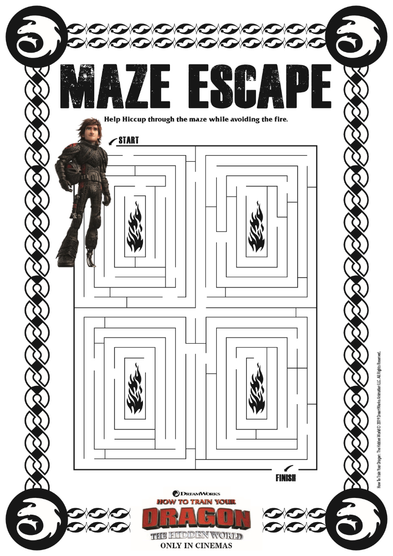 Hiccup Maze from How To Train Your Dragon 3 - Free Printable movie activity