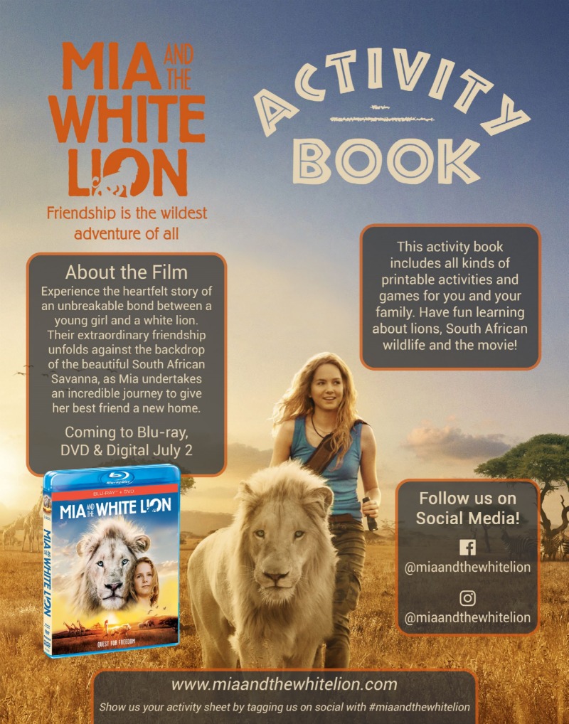 Free White Lion Printable Activity Book from the movie Mia and The White Lion