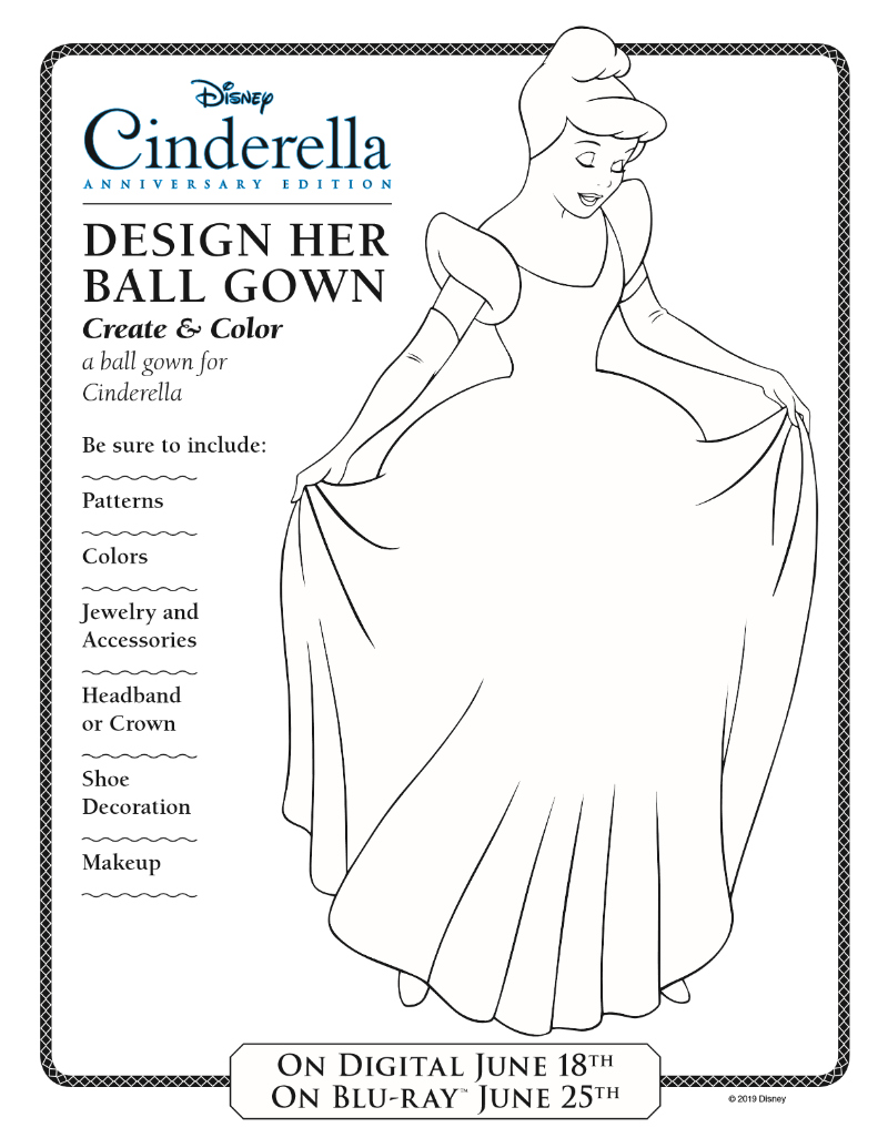 Disney Cinderella Ball Gown Design Activity Page Free Printable