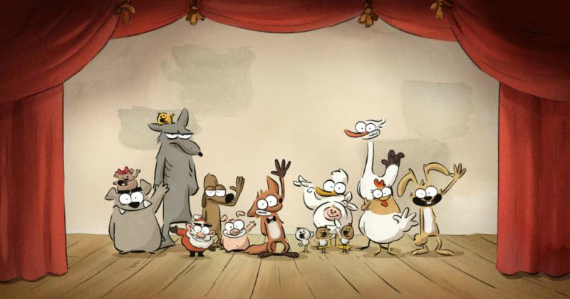animated big bad fox characters on stage
