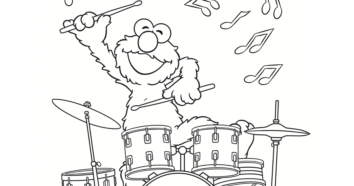 Sesame Street Elmo Drummer Coloring Page | Mama Likes This