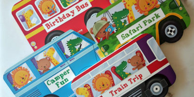 four vehicle shaped summer board books