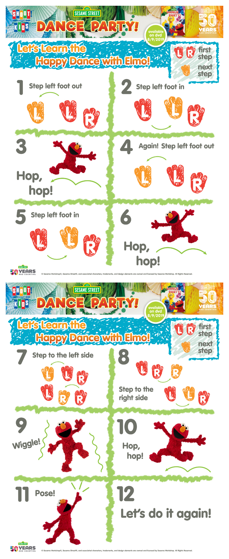 Elmo Happy Dance Instructions for Kids - Free Printable Sesame Street Activity Page